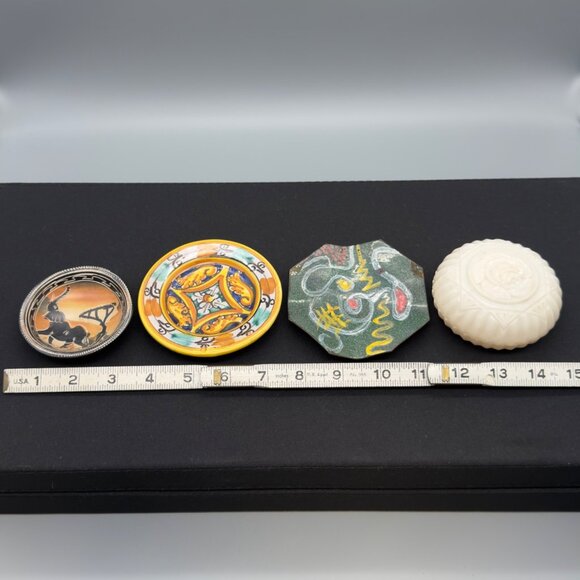 Vintage Lot of 4 Small Decorative Trinket Dishes Box Handcrafted Mix Styles - Picture 10 of 10